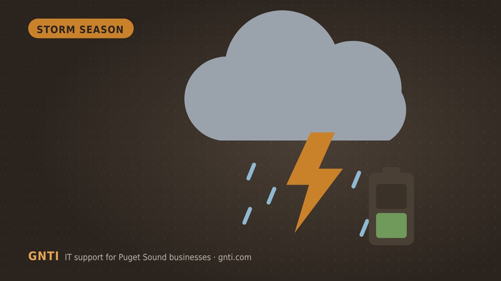Illustration of a storm cloud with a lightning bolt and rain next to a charged battery